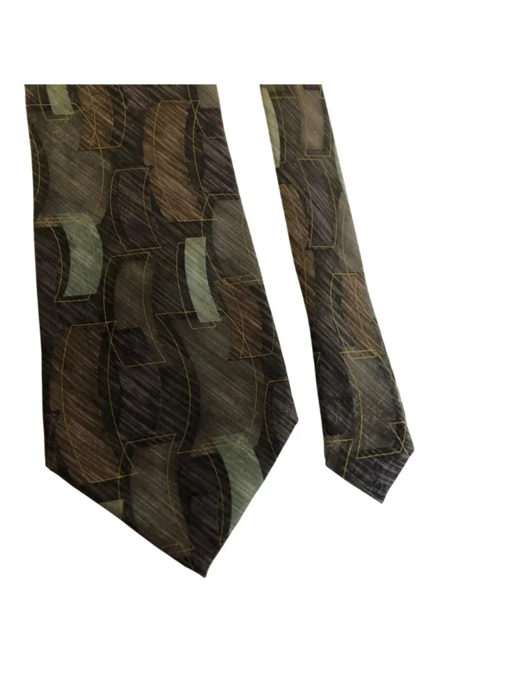 Ferucci Silk Tie Geometric Green Brown Mens Necktie Office Work Formal Dad Gift